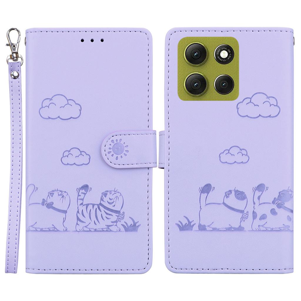 For Motorola Moto G86 5G Case RFID Blocking Kitten Pattern TPU+PU Leather Phone Cover with Wrist Strap
