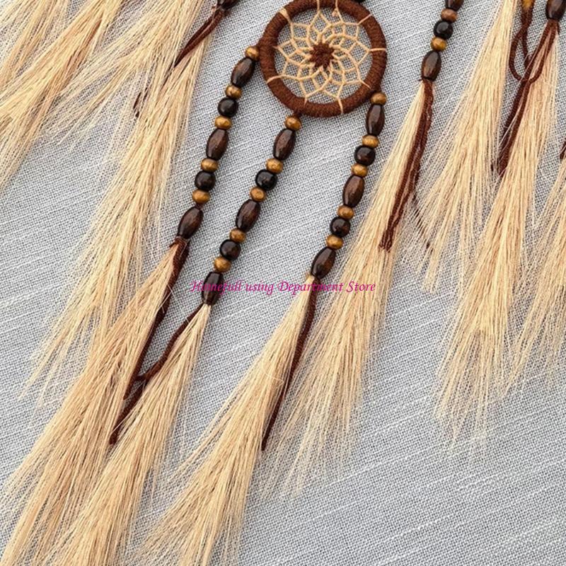  Elegant Macrames Dreamcatchers with Pampas Grass and Wooden Beads Wall Hanging Ornament for Living Room Bedroom Decors