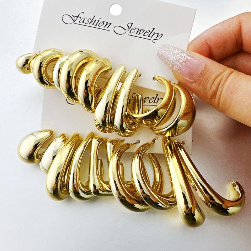 

17KM 20 Pcs Vintage C Shape Earrings Set for Women Fashion Punk Exaggerated Smooth CCB Stud Earrings Daily Wear Jewelry