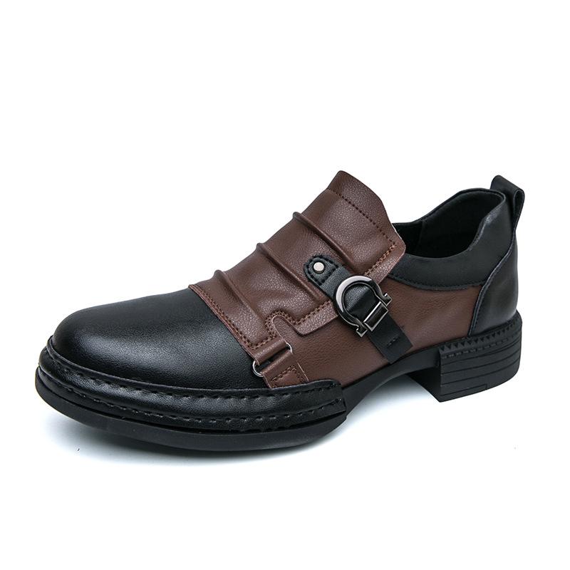 Men s Retro Patchwork Slip-on Leather Buckle Shoes - Business Formal & Plus Size Casual Size 43