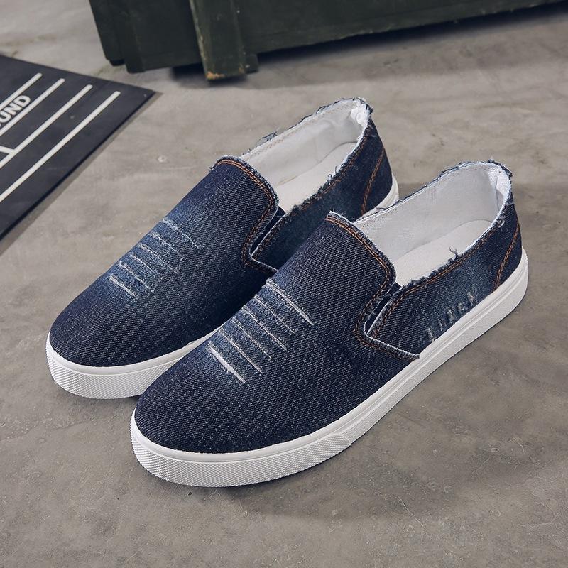 New Summer Men Shoes Breathable Slip-on Cut-out Denim Casual Canvas Shoes Flat Heels 2024