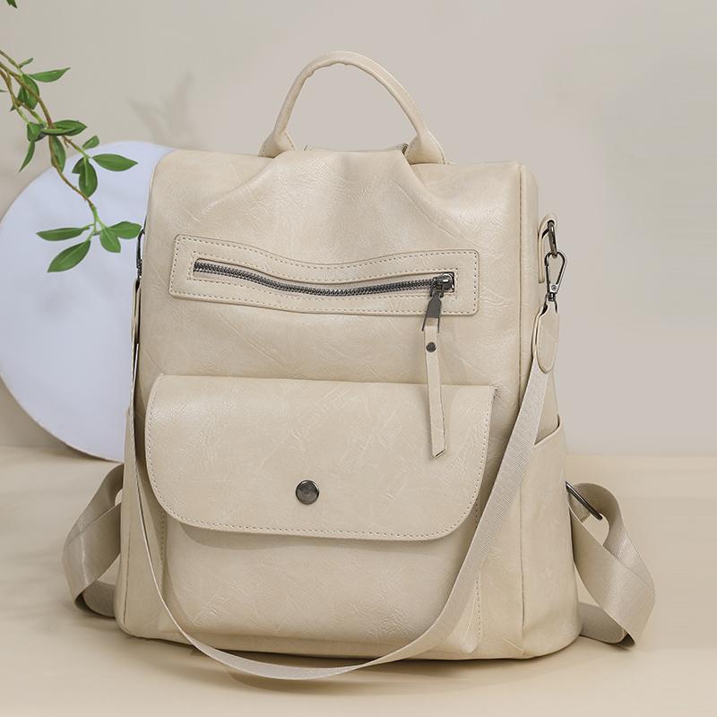 Large Capacity Travel Bag Women's Soft Leather Backpack Retro Commuter Backpack