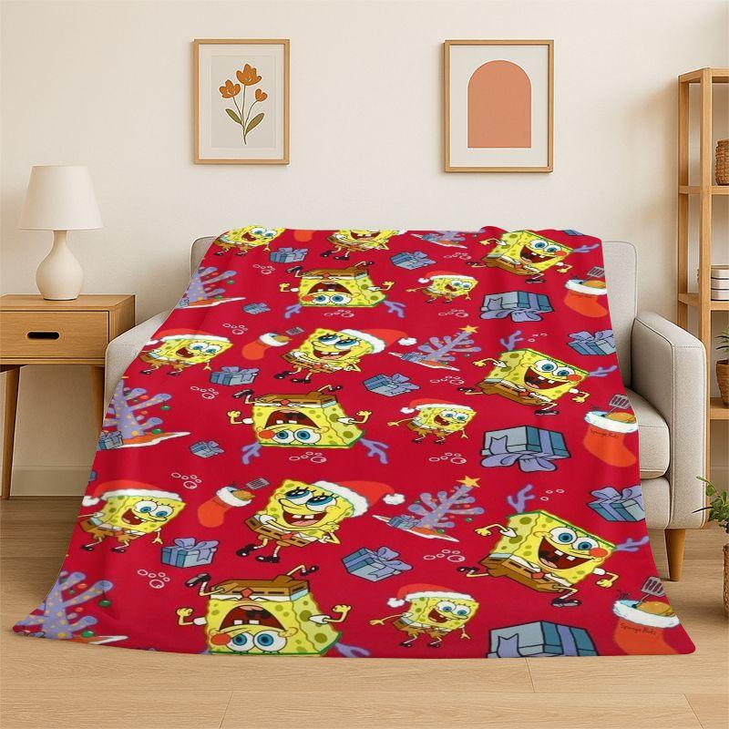 Cute S-SpongeBob Cartoon Soft Flannel Throw Blanket,Warm Cozy Blanket for Bed,Couch,Sofa,Bedroom,Living Room,Travel,Picnic Gift