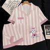 Summer Ice Silk Pajamas Female Sweet Lina Belle Simple Cartoon Striped Wear Loungewear Suit