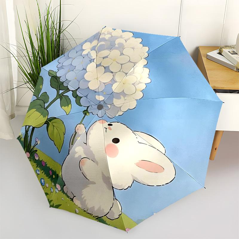 1pc Bunny Flower Automatic Open/Close Umbrella, Windproof, Folding Compact Umbrella with Lightweight Design for Women/Men065