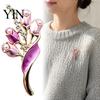 Elegant Alloy Jewelry Faux Pearl Tulip Brooch for Women, Bling Rhinestone Flower Decorative Shirt Brooches Lapel Pin, Dainty Clothing Wedding