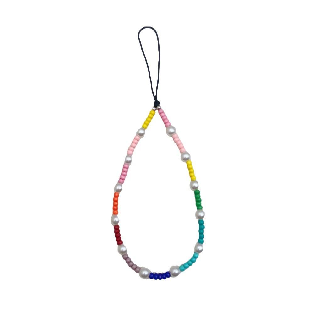 Color Rice Beads Acrylic Pearls Fashion Anti-lost Hand Pendant Short Mobile Phone Chain