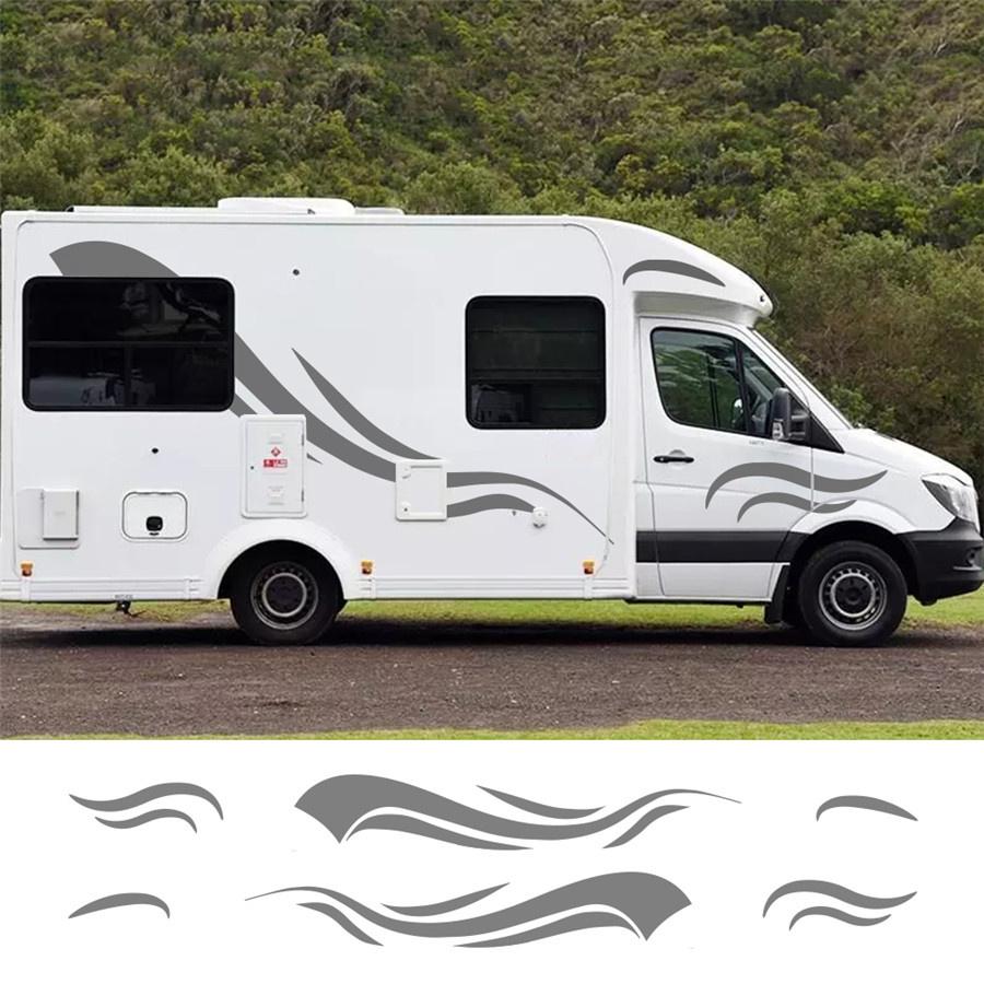 Black Wave Stripe Decals Vinyl Stickers For RV Camper Trailer Van Both Body Side