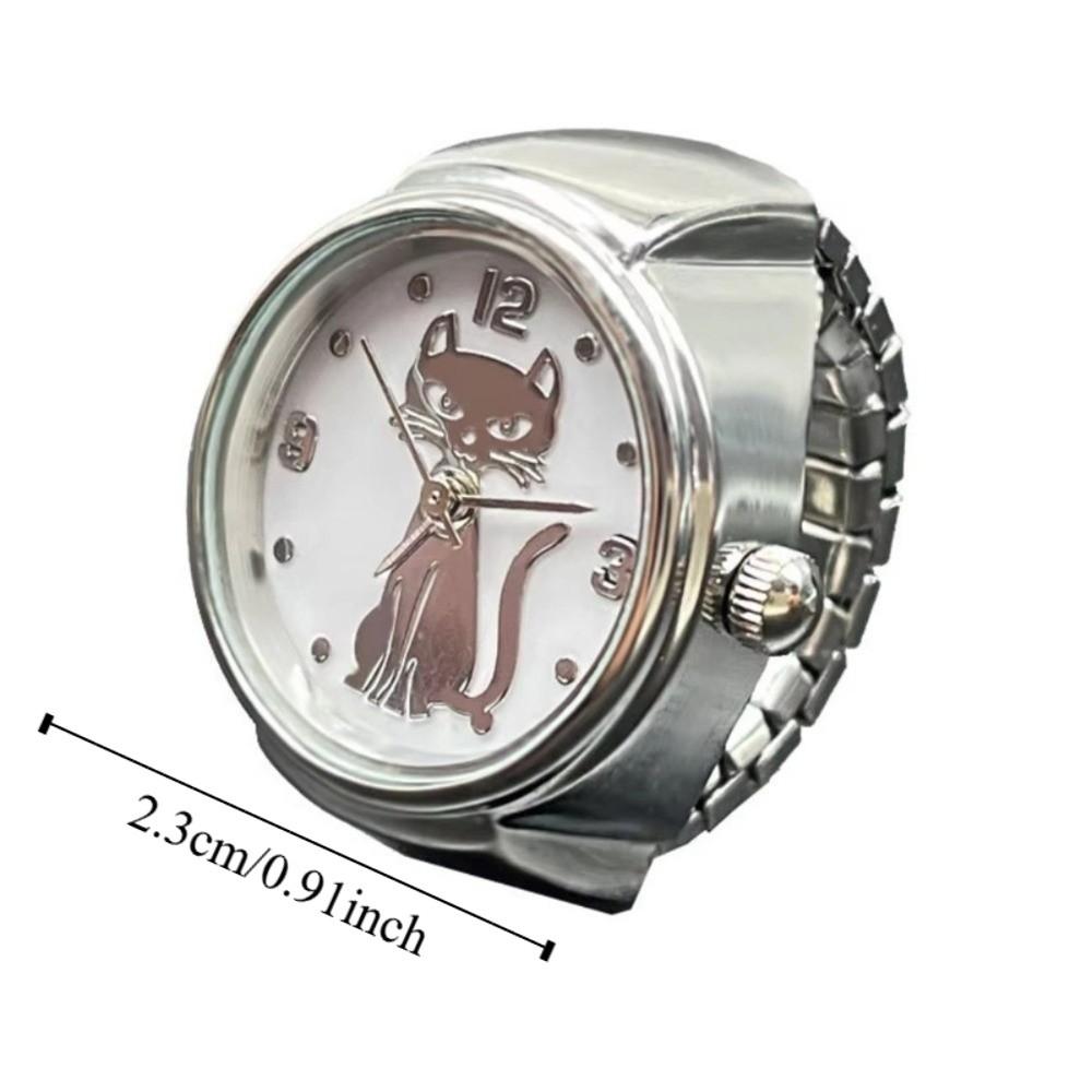 Round Finger Ring Watch Gold Cat Dial Clock Punk Quartz Watch  Clothes Accessories