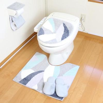 Oka Art Leaf Toilet Mat and Lid Cover Set of 4, Easy To Apply, Deco Lid Cover (Gray Blue)