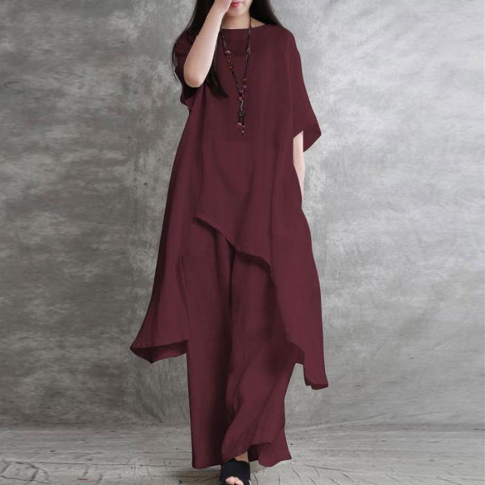 

Plus Size Casual Solid Color Mid-Sleeve Sports Suit – Spring/Autumn Collection 3XL вино красного