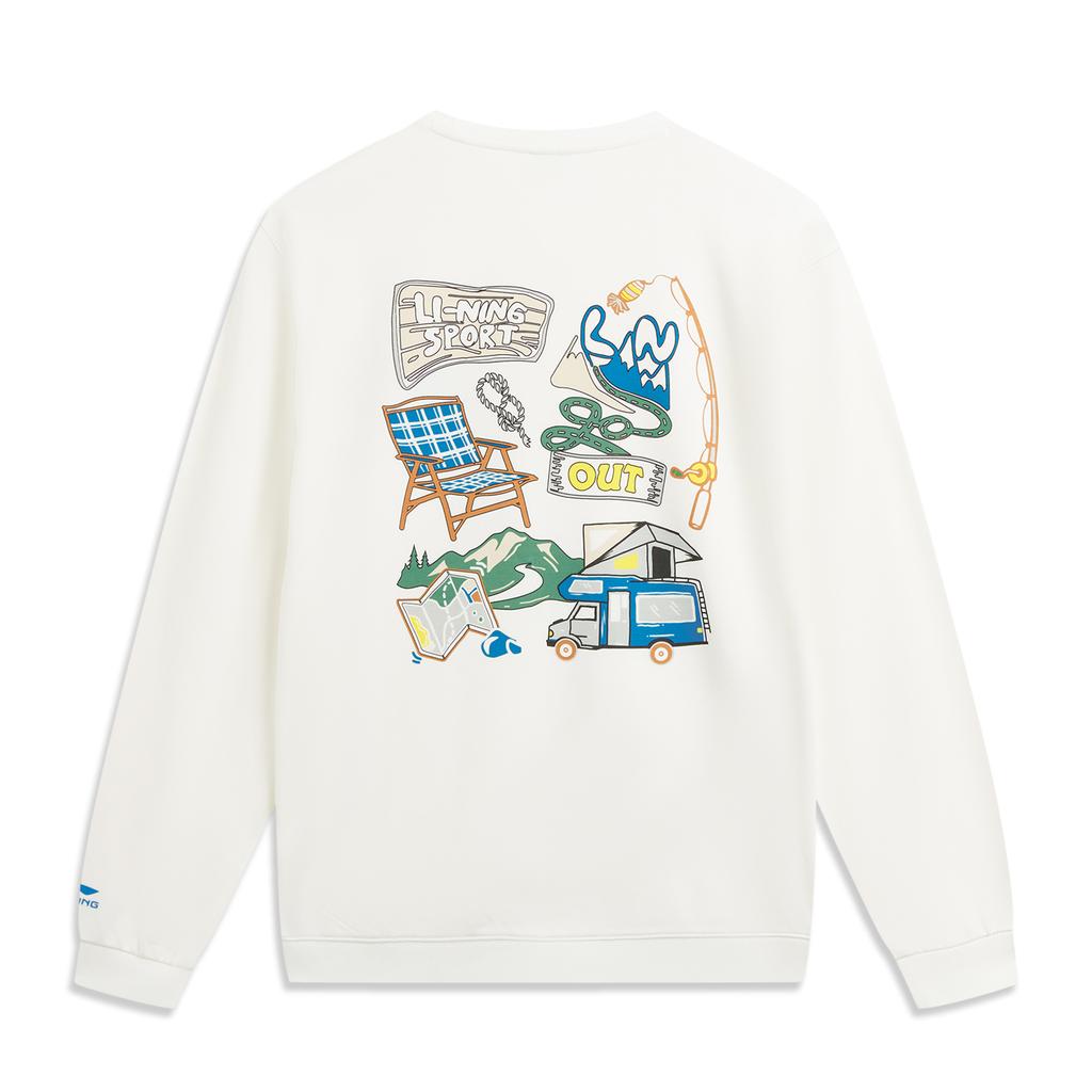 Li Ning Sports Lifestyle Series Loose Fit Round Neck Graphic Print Couple Sweatshirt Unisex sweatshirt AWDW377-4