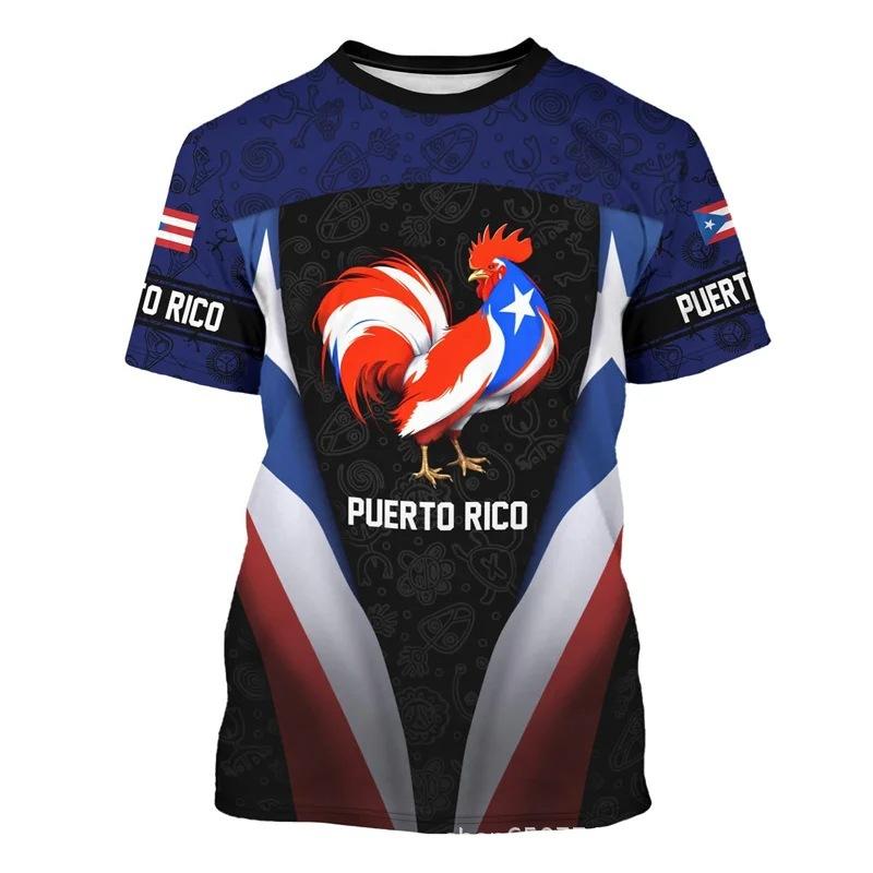 Puerto Rico flag national emblem pattern 3D digital printing men's casual short-sleeved t-shirt factory direct sales