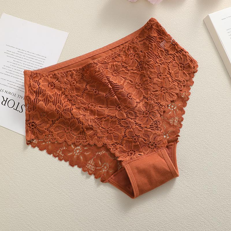 FINEOO Women Mid-Rise Lace Panties Sexy Solid Color Lace Trim Underwear Female Luxury Hollow Out Briefs Cozy Breathable Lingerie