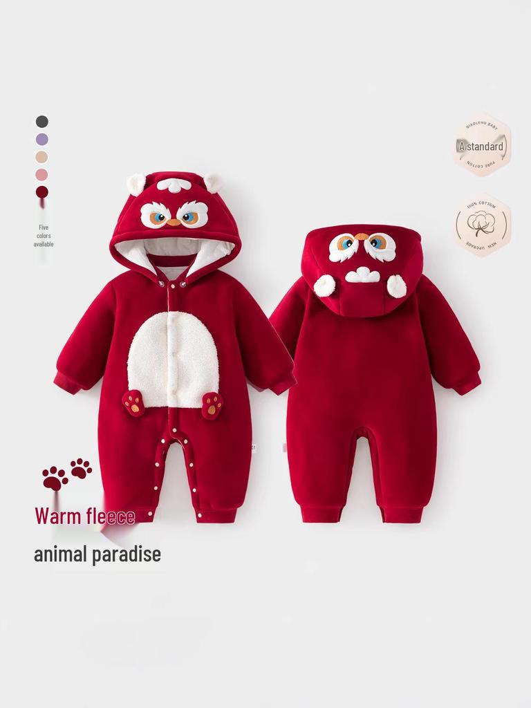 Autumn/Winter Quilted Sherpa Jumpsuit with Detachable Hood - 150g Cotton Baby Outfit for Outdoor