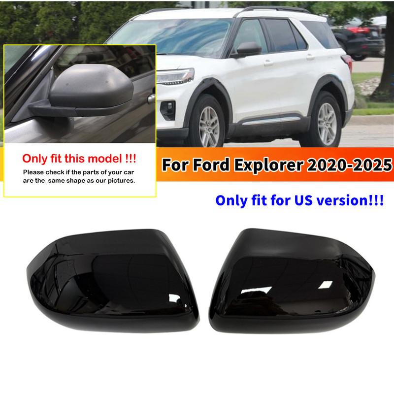 

2PCS ABS Car Rearview Side Mirror Cover For US Ford Explorer -2025 Wing Cap Trim No Turn Signal Adhesive Accessories
