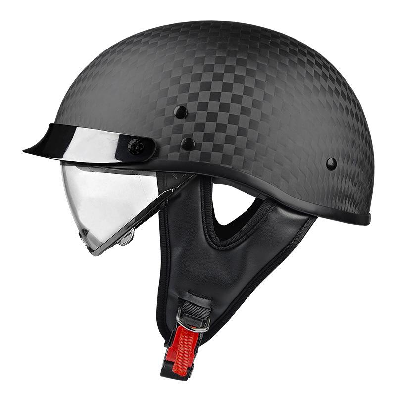 Men s Ultra-Light Retro Carbon Fiber Half Motorcycle Helmet - 3C Certified 58-60
