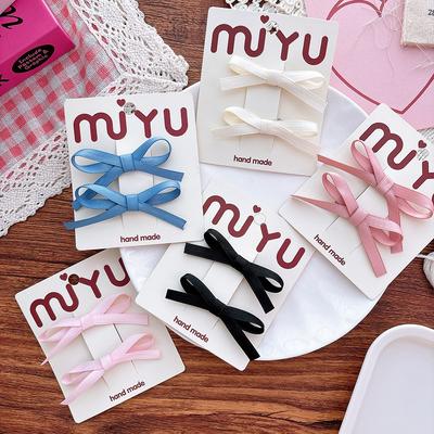 2pcs Korean Sweet Fresh Bow Side Hairpin Gentle  Fabric Bangs Duck Bill Clip Barrettes Headwear Girls Kids Hair Accessories