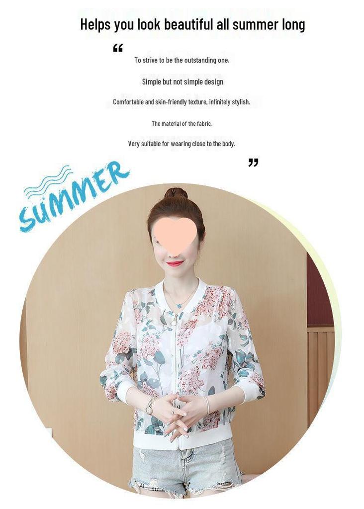 Chiffon Langarm Sonnenschutzjacke für Damen - Mittleren Alters Lässig Übergröße Bedruckte Strickjacke Oberbekleidung