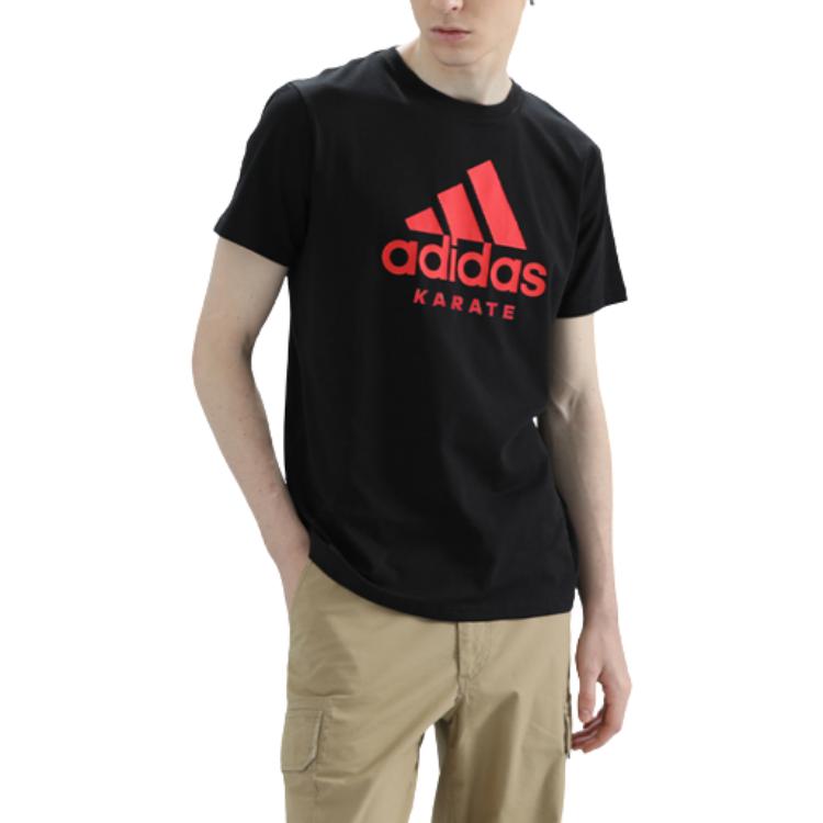 Adidas Moisture-Wicking Loose Fit Round Neck Sports Casual Short Sleeve T-Shirt Unisex Tops Black Red ADICTKP-BR