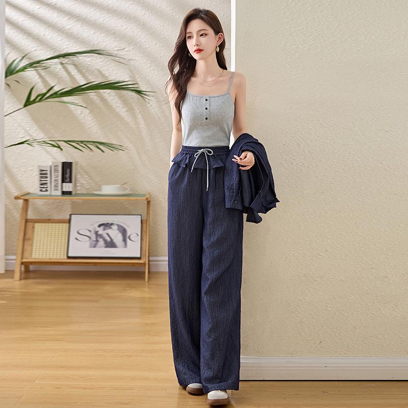 2025 Women's Summer Three-Piece Set: Denim Jacket, Camisole, Wide-Leg Pants (ME5567)