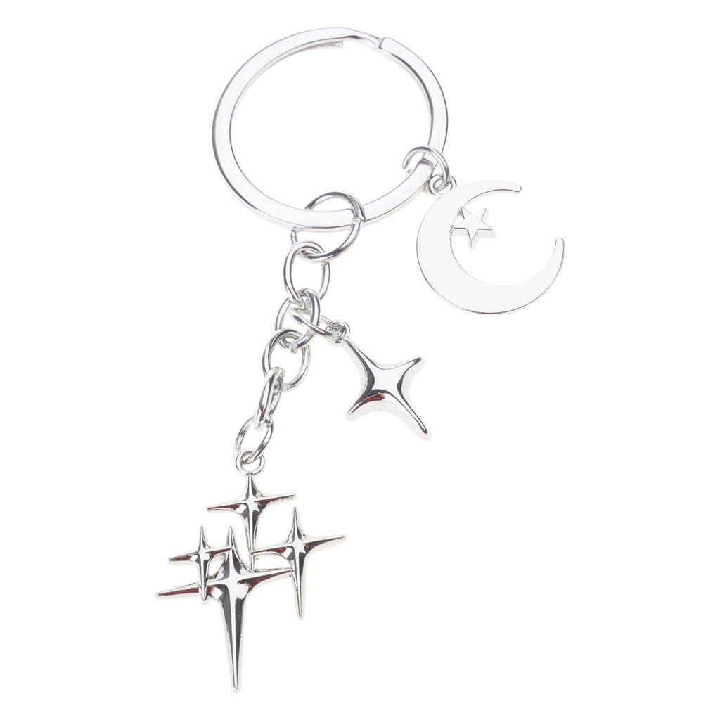Crescent Moon Four-pointed Star Female Car Keys Chain Rings Bag Pendant for Gift