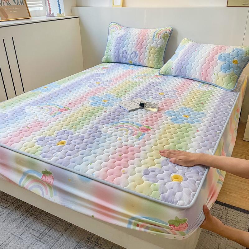 Quilted Mattress Cover Simple Print Bed Cover Thickened Fitted Sheet Home Elastic Bed Linen fundas de colchón (No Pillowcase)