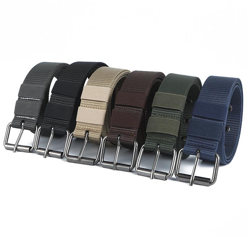 Men's Tactical Nylon Woven Belt with Full Eyelet Pin Buckle for Military Training.