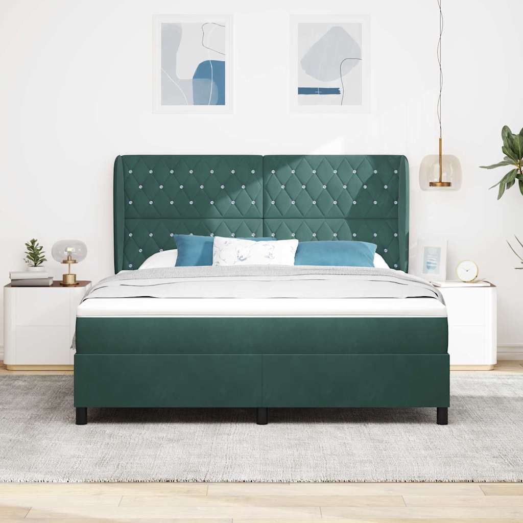 Box Spring Bed with Mattress Dark Green 200 x 180 cm Velvet