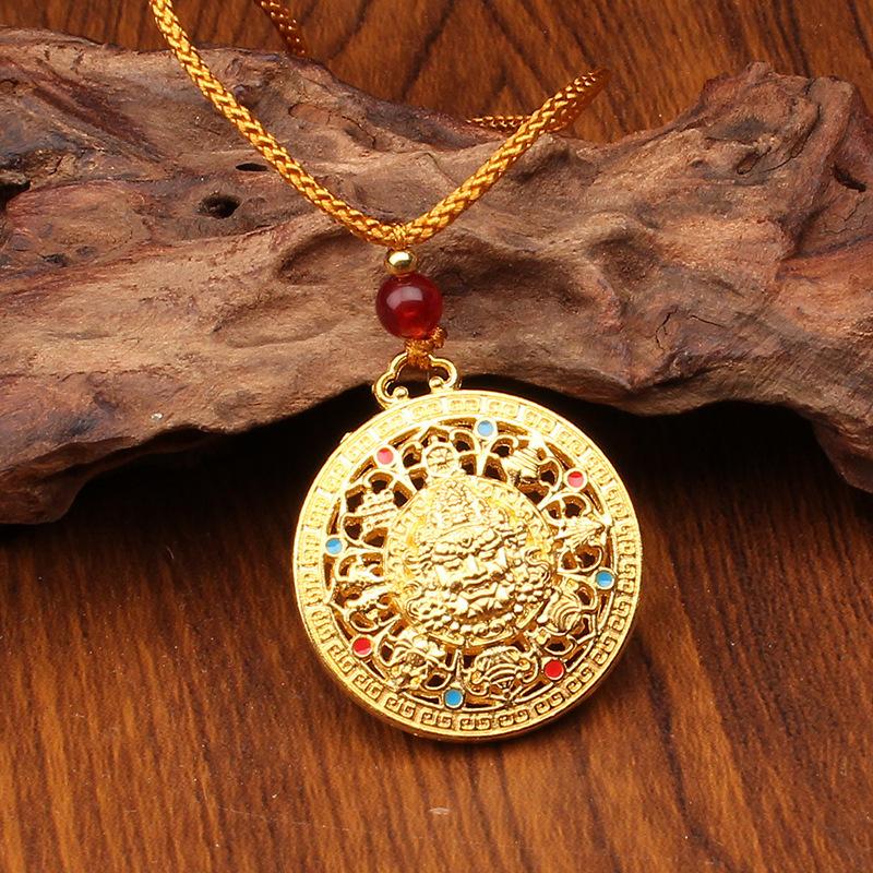 Yellow God of Wealth, Eight Treasures Compass Key Pendant, Handmade Rope, Wealth Attraction Pendant, Chinese Ethnic Style, Metal Accessories, Gifts