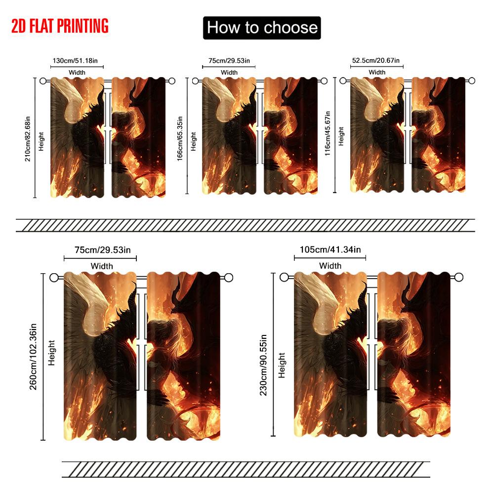 2pcs   Plane Printing Popular Curtain Panels Black Angel and Beauty Versatile 100% Polyester (without Rod) Versatile All