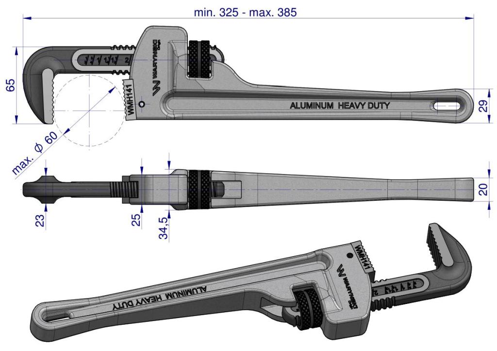 Klucz Do Rur Typ Amerykański 14" Uchwyt Aluminium Wzmocniony Szczęki Crmo Max Średnica Waryński