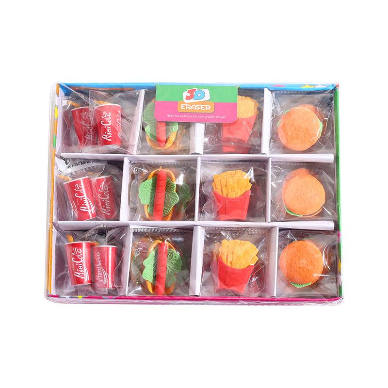 4Pcs/Lot Cute Cartoon Hamburgers French Fries Cola Student Rubber Pencil Eraser Simulation Food Eraser Kids School Supplies Gift