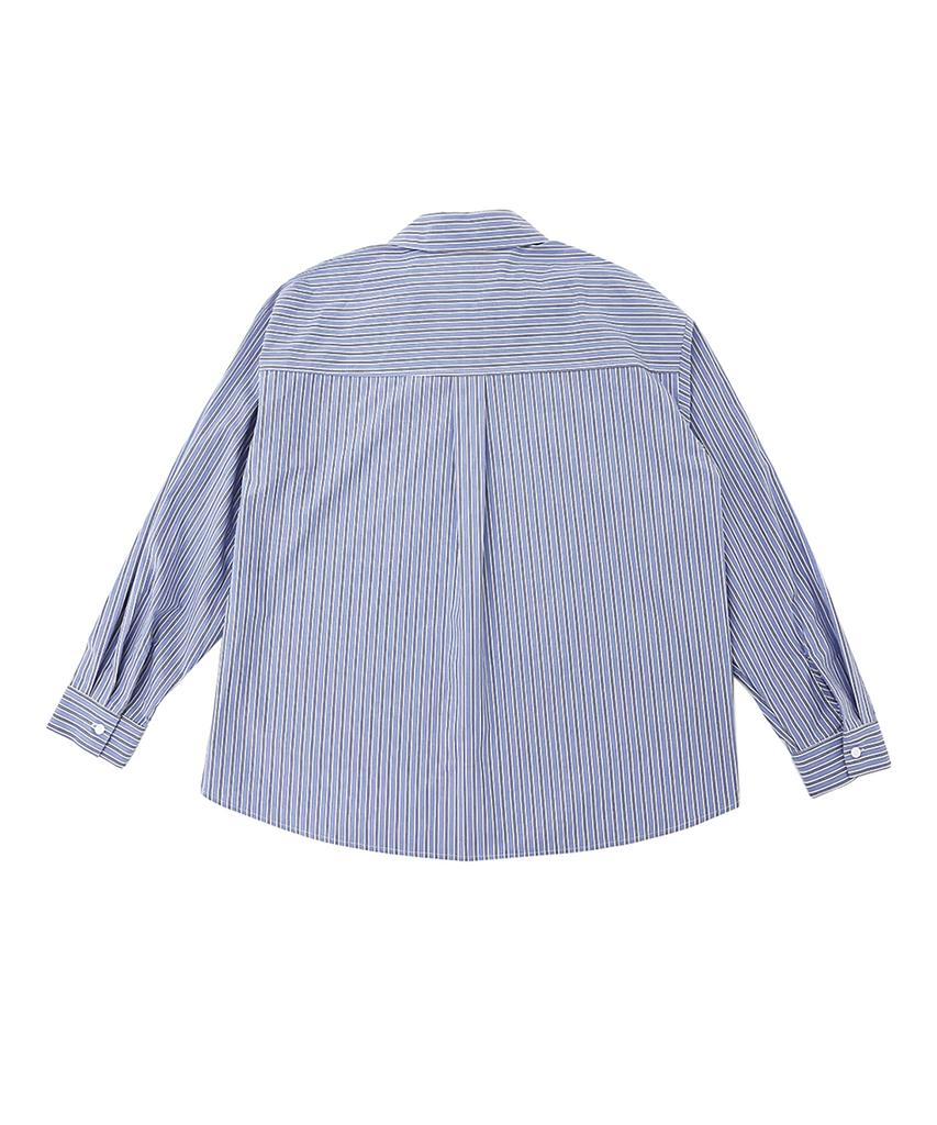 WHEN YOU MOVE Logo Stripe Asymmetrical Cotton Shirt Blue