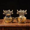 Vintage Lucky Fengshui Highland Cow Figurine Mini Solid Brass Bull Statue for Home Office Desk Decor Animal Collection Gift
