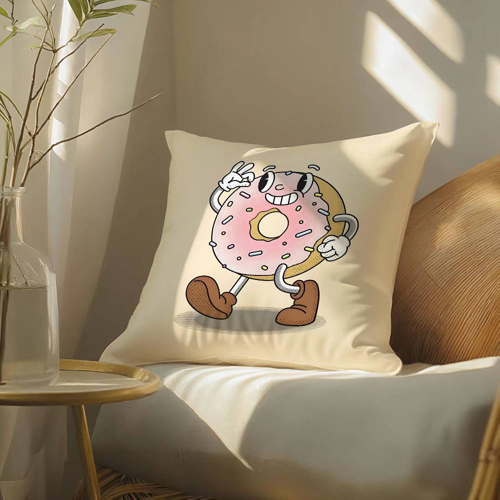Food Lovers Cartoon Cute Donuts Pillow Case Silky Elegant Comfort Sofa Bed  Invisible Zipper Beach Pillowcase