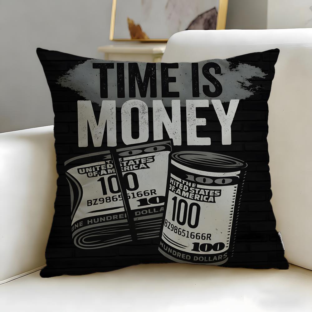 classic theme Time is Money Cushion Cover Soft  EasyWash Pillow Case  Versatile for Couch Bed Travel and Office