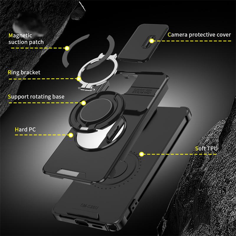 Custodia Protettiva per Telefono Armatura con Protezione Scorrevole per Fotocamera per Samsung Galaxy S26 Ultra S 26 Plus S26Ultra 5G Supporto Magnetico per Auto Copertura con Anello Metallico
