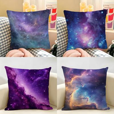Pretty Starry Sky Cushion Cover Natural Linen Organic Fabric Double-Sided Printing Breathable Perfect For Home Decor