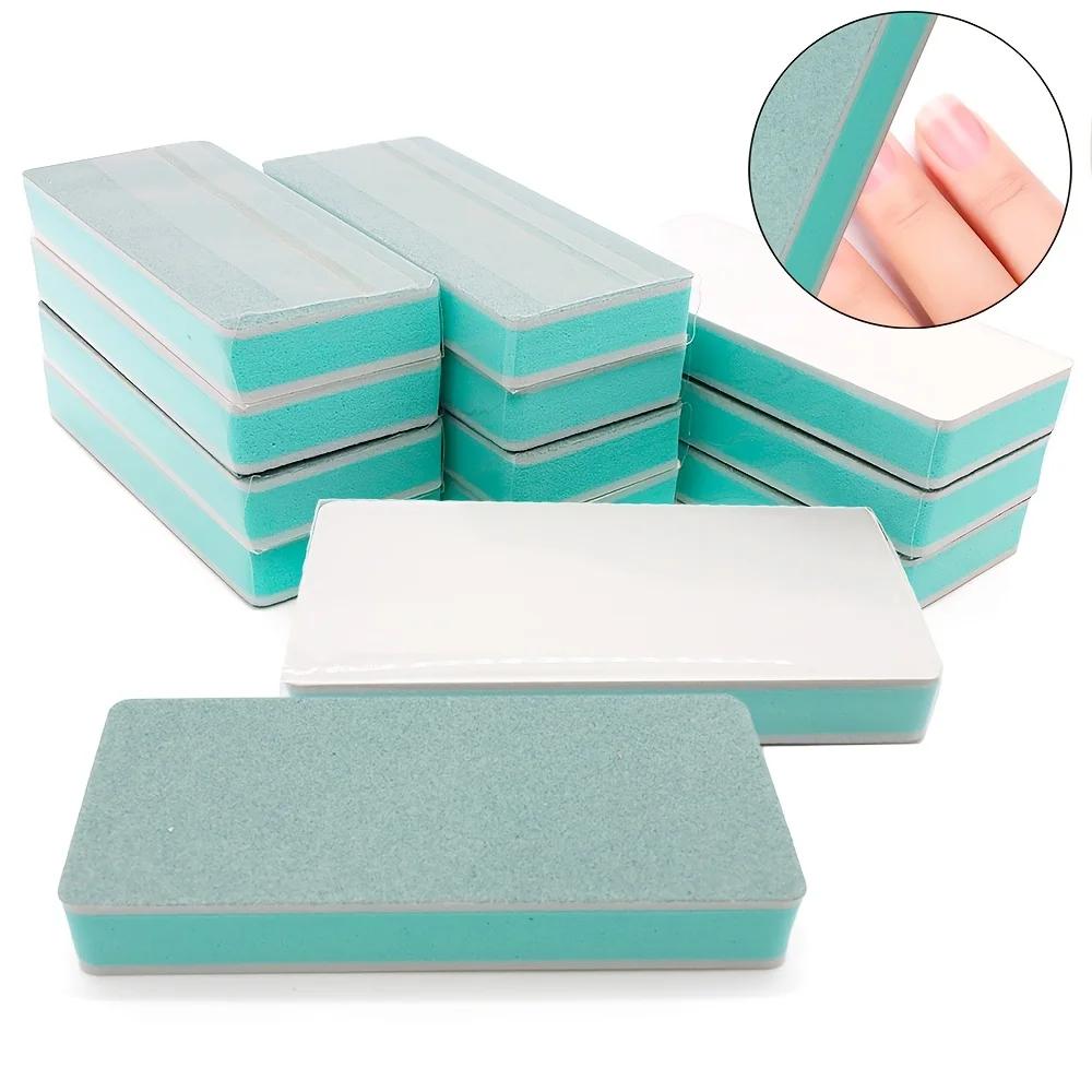 10pcs Reusable Handheld Styles Green-White Double-Sided Nail Buffers Block Polishing Pedicure Soft Sponge Nails File Tool