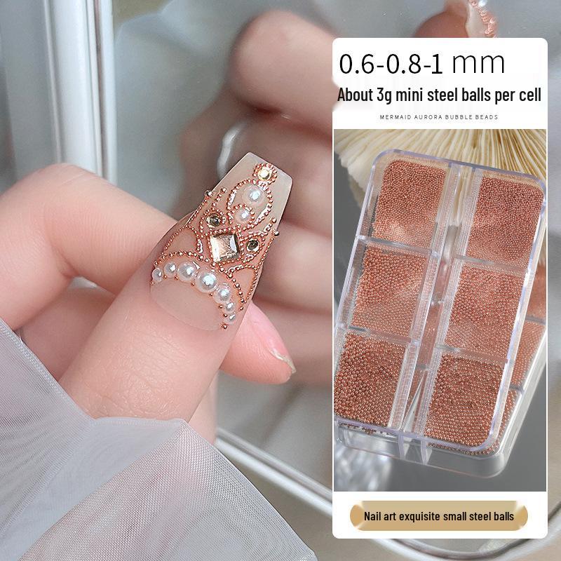 Multi-Color Mini Steel Beads for Nail Art - Silver, Gold & Rose Gold, 6 Sizes