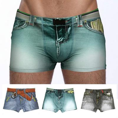 Lustige Neuheit Herren Boxer Trunk Unterwäsche Shorts Erwachsene Denim Druck Jeans Baumwolle Stretch Unterwäsche