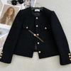 Frühling Herbst Schwarz Kleiner Duftiger Stil Kurze Jacke Damen Oberteil Runder Hals Grober Tweed Mantel Damen Oberbekleidung