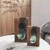 Solid Wood Transparent Glass Vase for Home Decor Crystal Flower Vase Modern Centerpiece for Living Room/Hotel Lobby Decoration