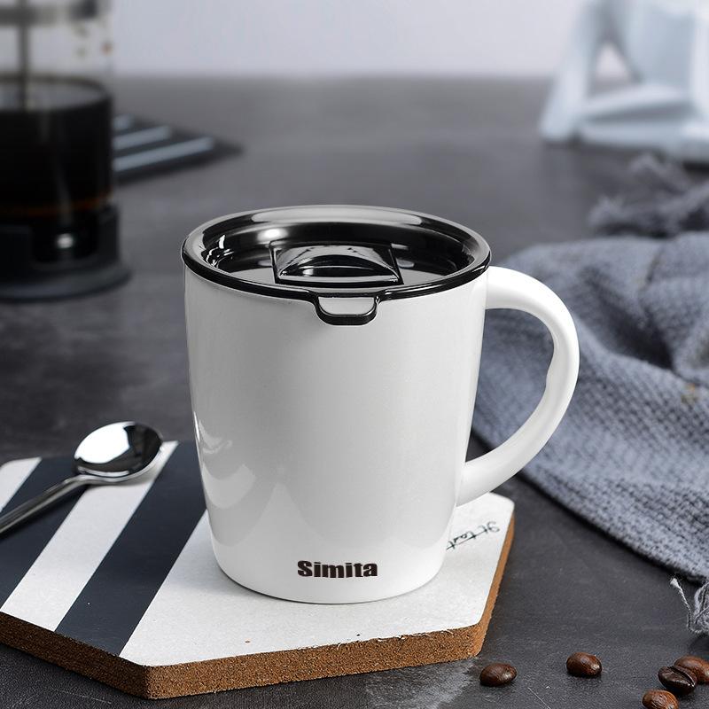 

Нержавеющая сталь с крышкой, простая модная большая емкость, питьевая кофейная чашка, офисная, бытовая, чашка для воды 301-400ml белый