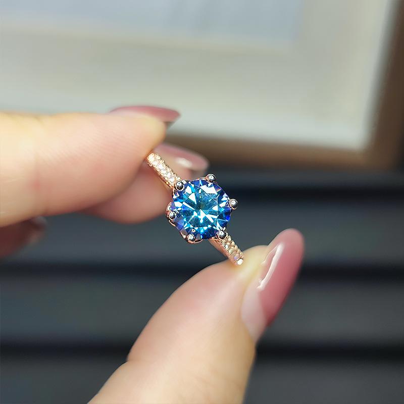 Colorful Lotus Ring Light Luxury Imitation Colorful Rose-Plated Gold Inlaid 2 Carat Live Diamond Ring