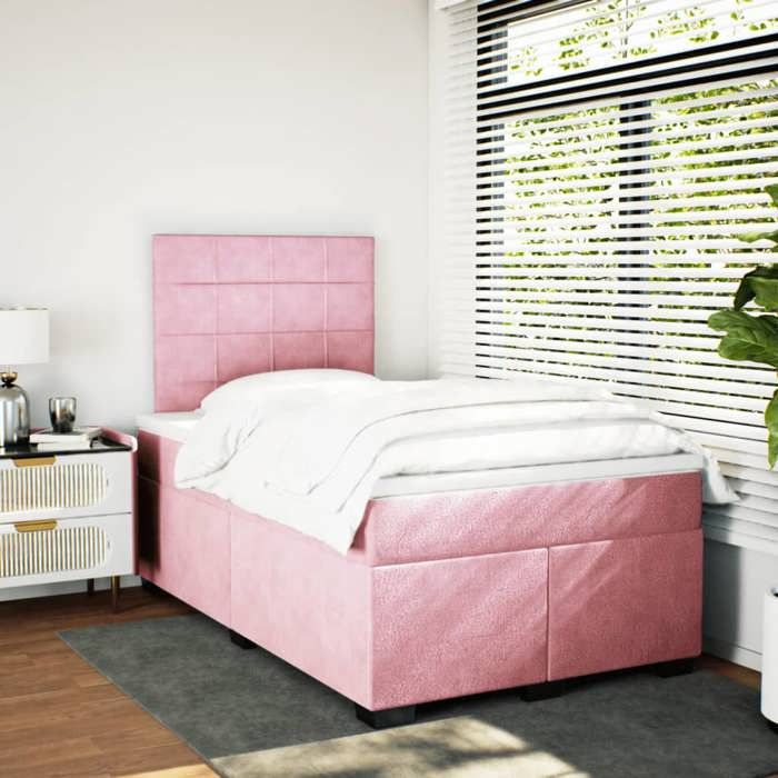 VidaXL Sommier à lattes de lit avec matelas rose 120x190 cm velours 3290863