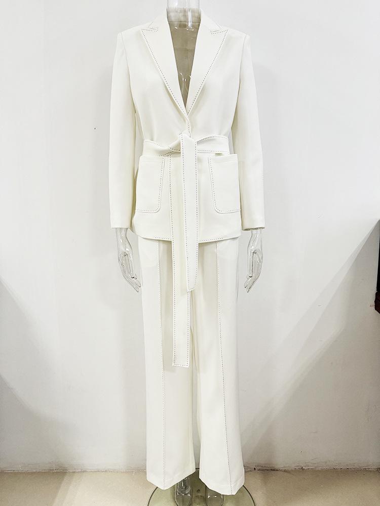 2026 European & American Beaded Trim Waistband Suit with Long Pants - Two-Piece Set