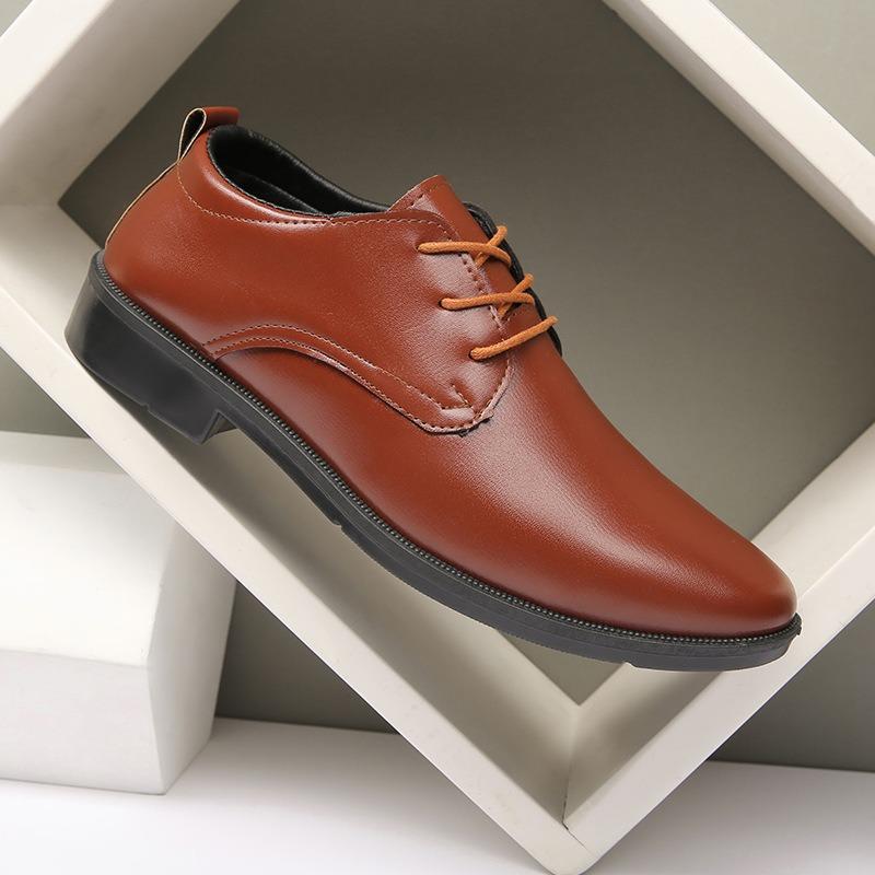 Business leather shoes men's black casual work shoes simple fashion best man wedding shoes versatile lace-up soft sole fashion men's shoes
