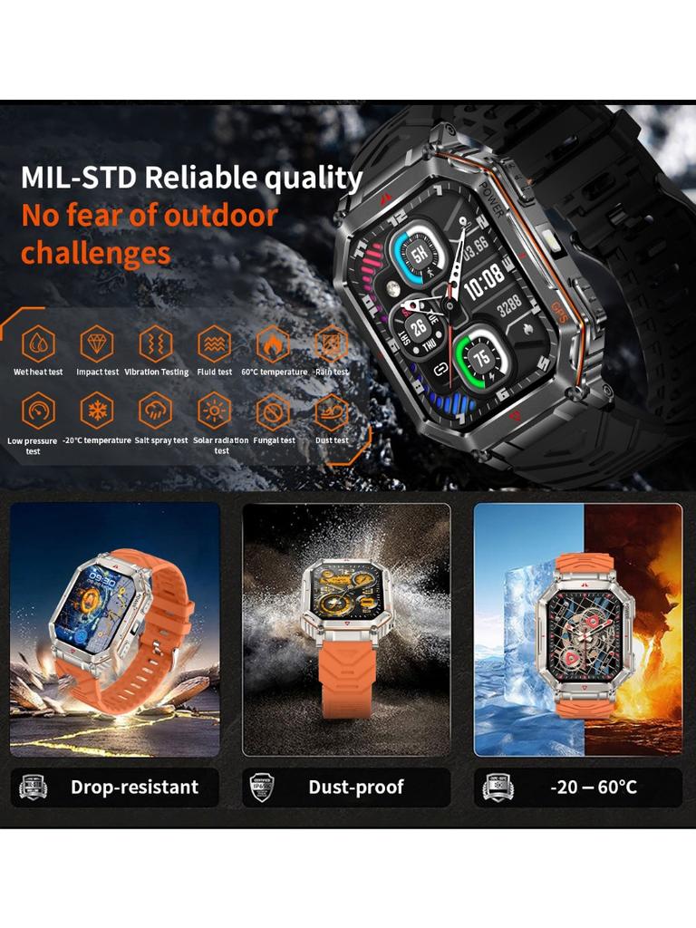 Military Smart Watch for Men with GPS Compass GPT Voice Assistant Smartwatch with LED Flashlight Bluetooth Call Fitness Tracker for Android & iOS